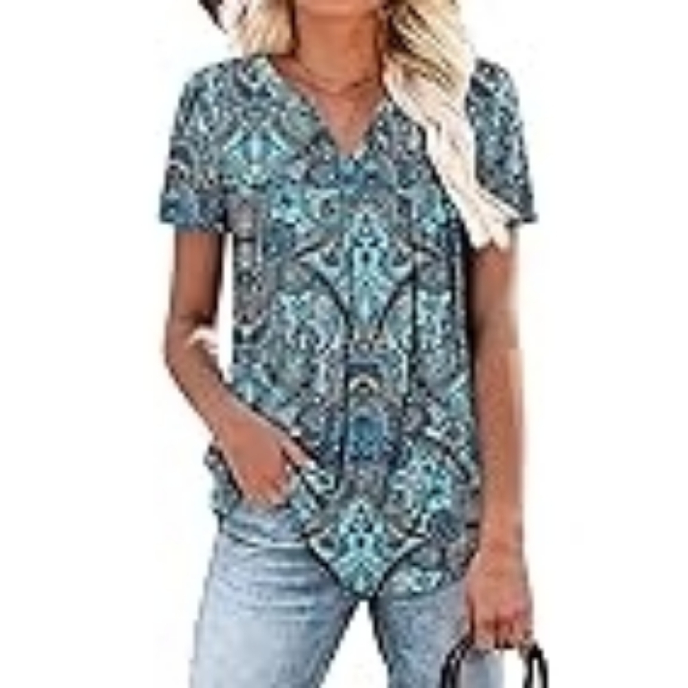 Stylish Blue Patterned Women's Top